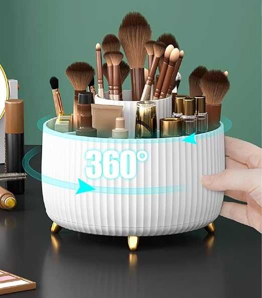 360° Rotating Makeup Brush Holder – Dust-Proof Organizer With Transparent Lid