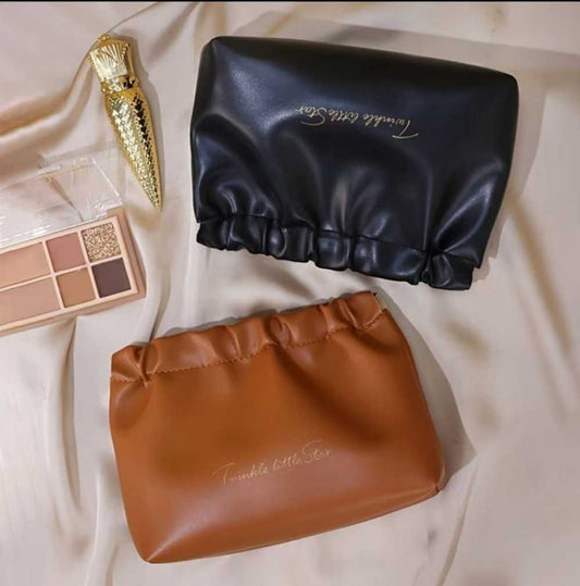 Classy Leather Cosmetic Bag – Large Opening Waterproof Travel Pouch